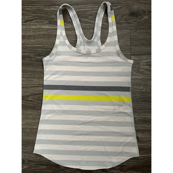 Lululemon Swiftly Tech Tank Top Women's Gray Yellow Striped Racerback Training - Picture 1 of 5